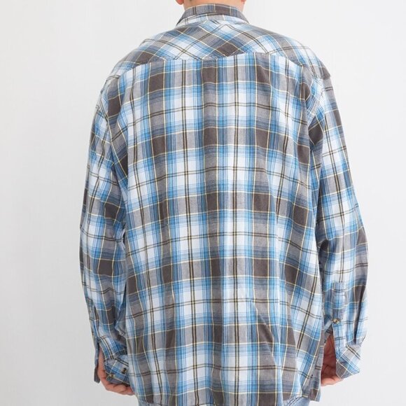 Vintage Dakota Blue Brown Plaid Button Up Outdoor Hiking Cottage Cotton Shirt XL - Picture 2 of 11